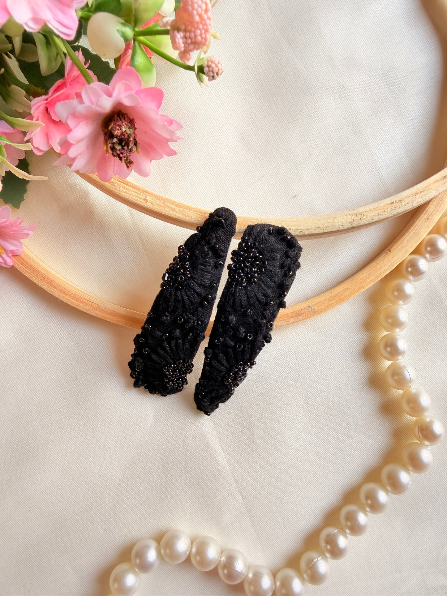 Kainaat Hand Embroidered Black Tic-Tac Hair Clips