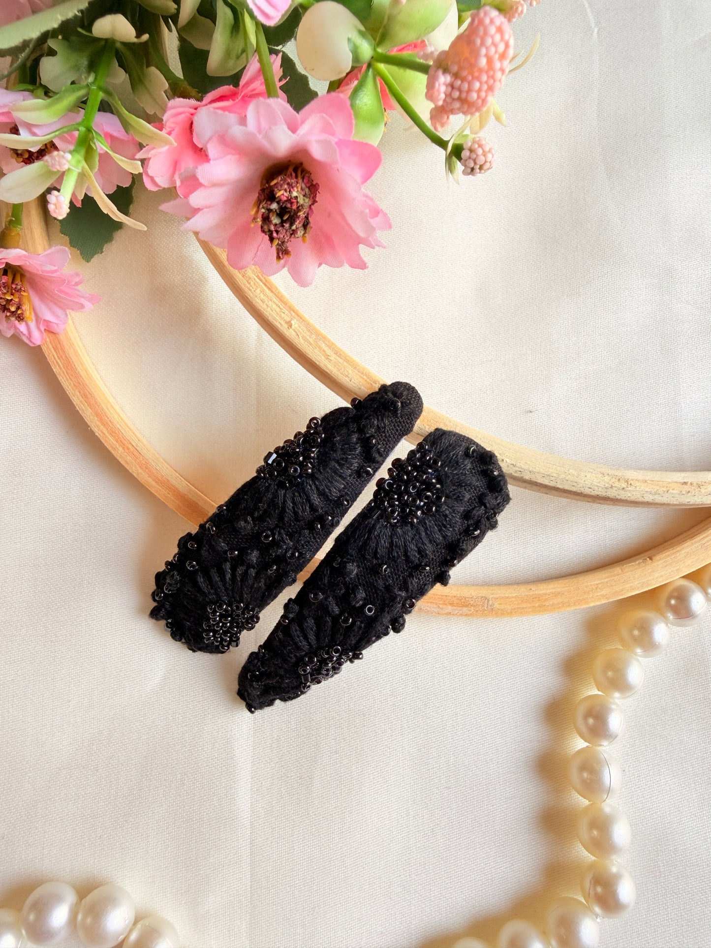 Kainaat Hand Embroidered Black Tic-Tac Hair Clips
