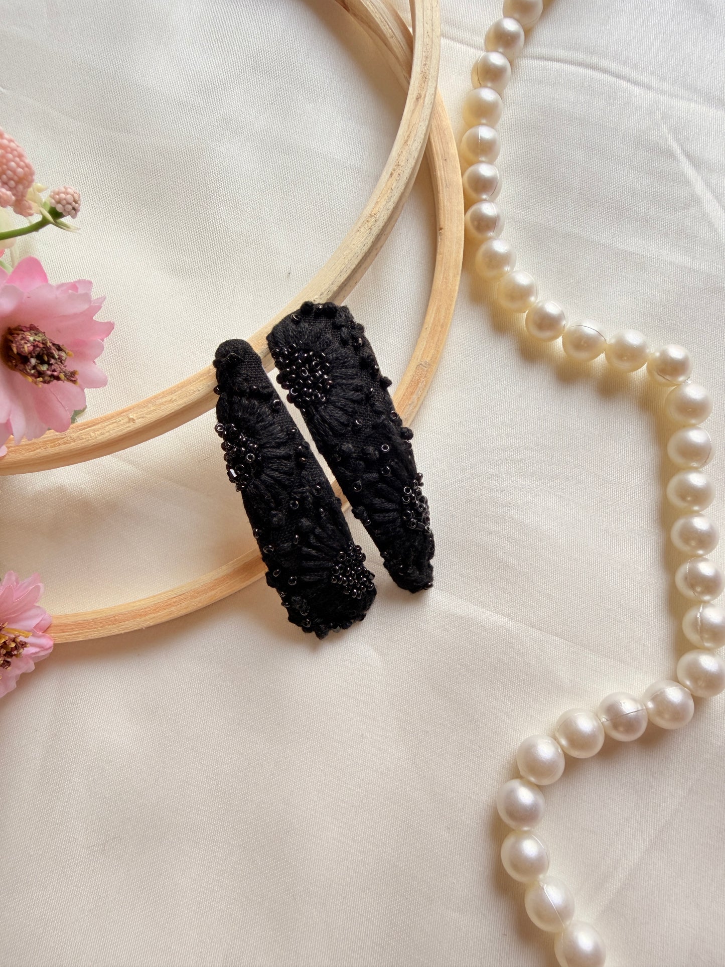 Kainaat Hand Embroidered Black Tic-Tac Hair Clips