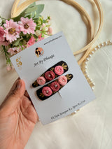 Niya Black Hand Embroidered Floral Tic-Tac Hair Clips