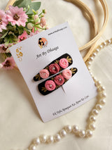 Niya Black Hand Embroidered Floral Tic-Tac Hair Clips