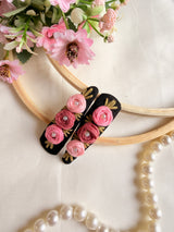 Niya Black Hand Embroidered Floral Tic-Tac Hair Clips