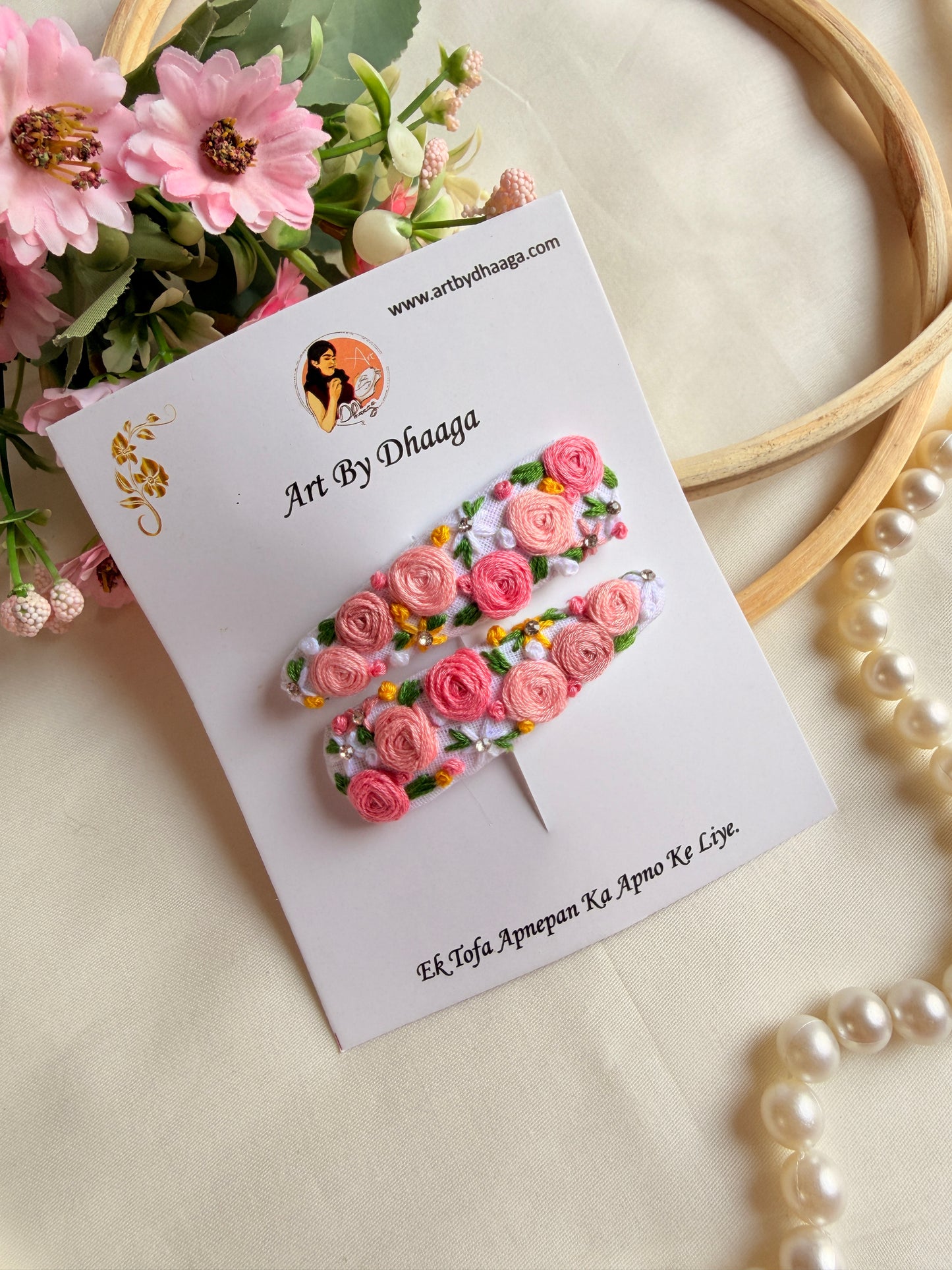 Love Me Like You Do Hand Embroidered Floral Tic-Tac Hair Clips