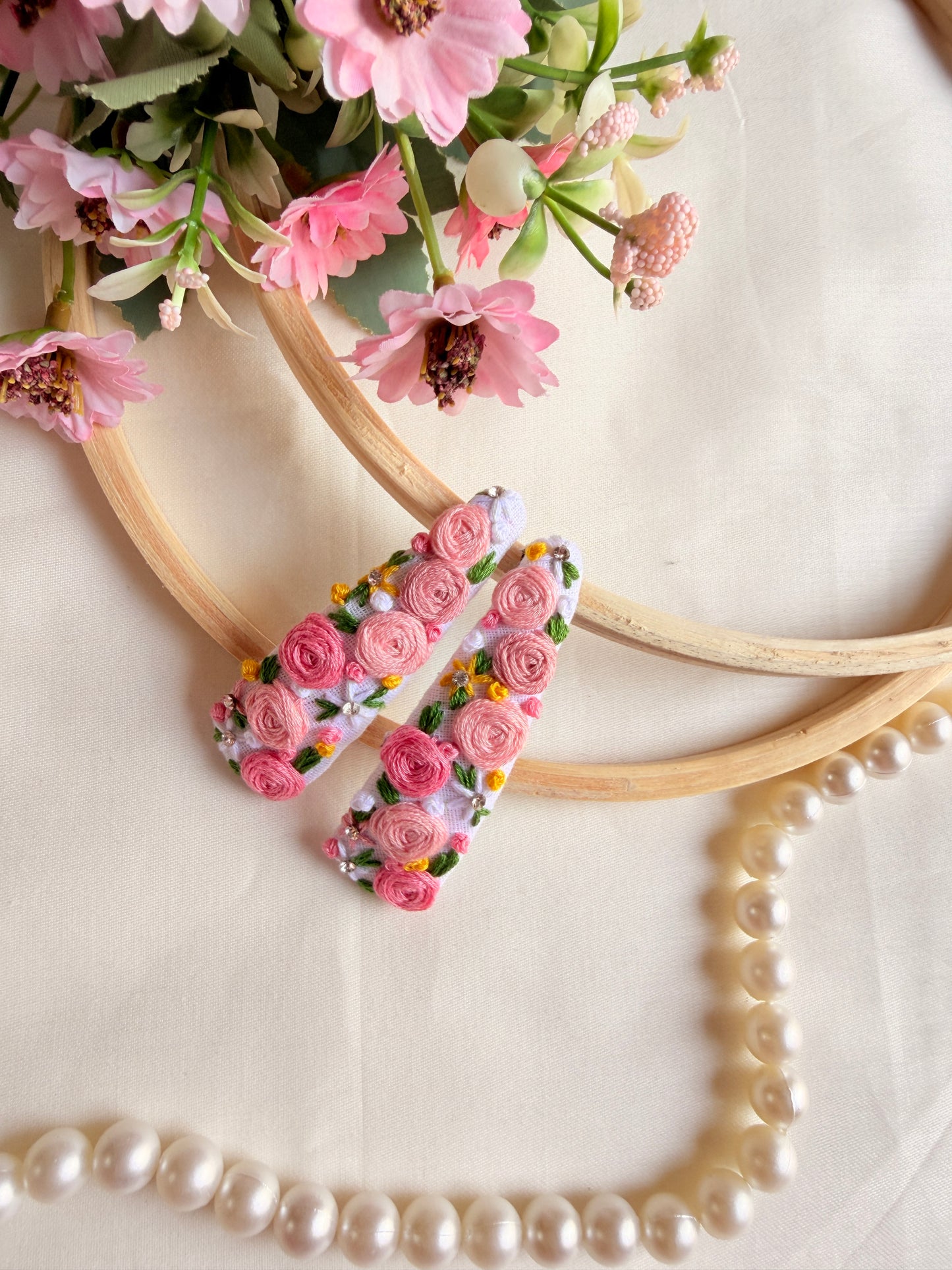 Love Me Like You Do Hand Embroidered Floral Tic-Tac Hair Clips