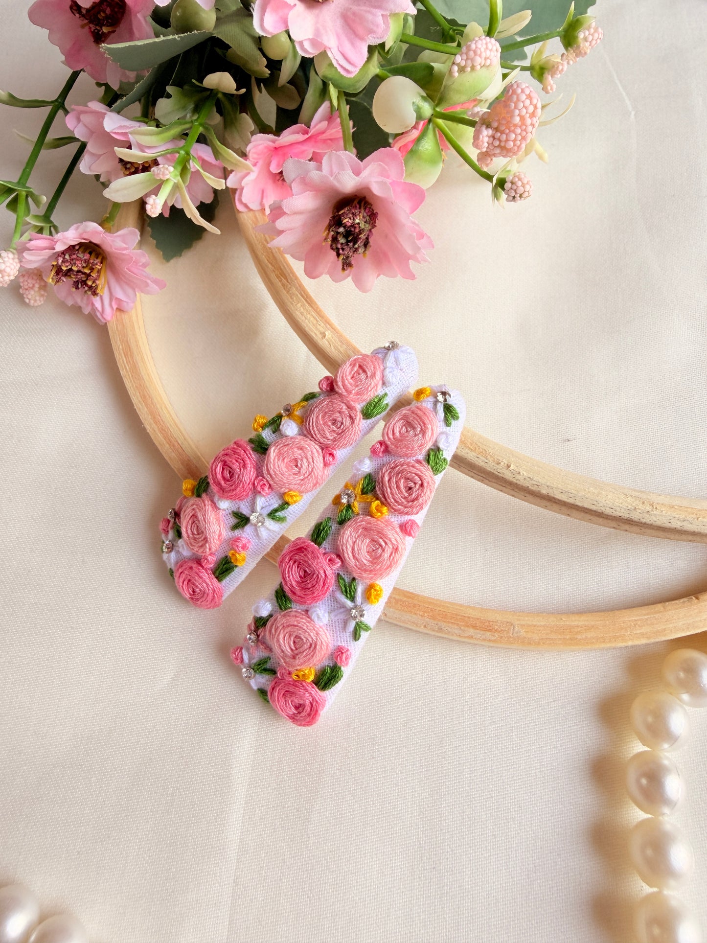 Love Me Like You Do Hand Embroidered Floral Tic-Tac Hair Clips
