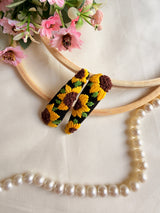 Sunflower Hand Embroidered Black Floral Tic-Tac Hair Clips