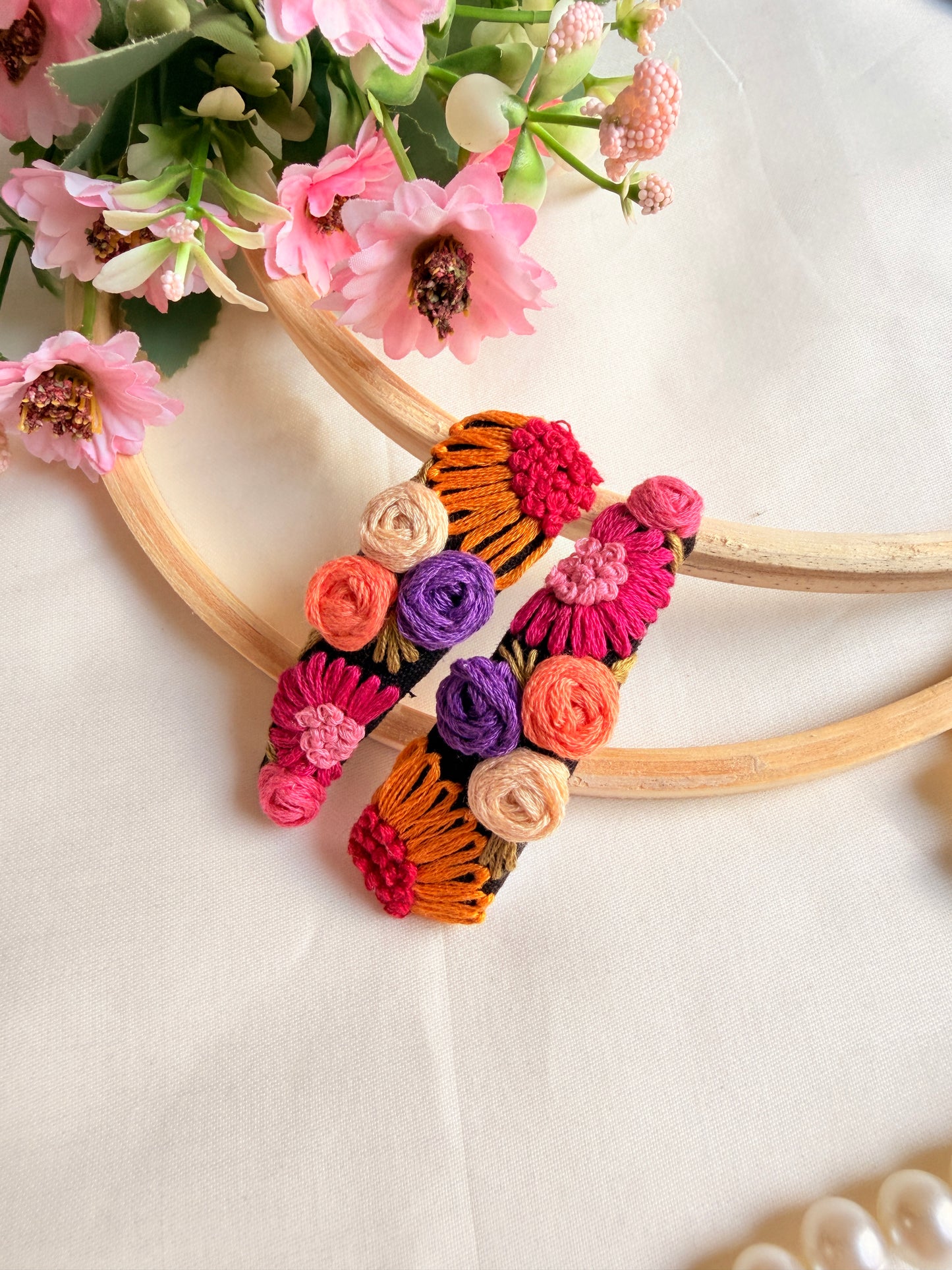 Phoolkari Hand Embroidered Multicolor Tic-Tac Hair Clips