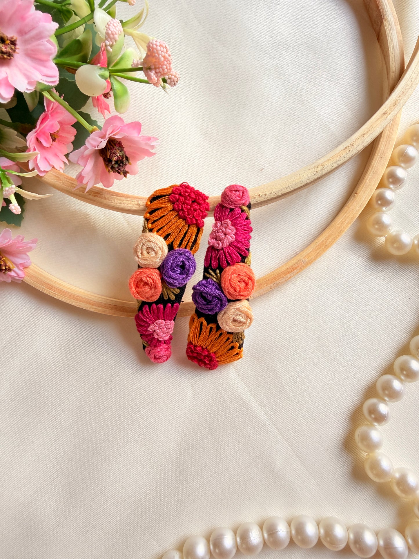 Phoolkari Hand Embroidered Multicolor Tic-Tac Hair Clips