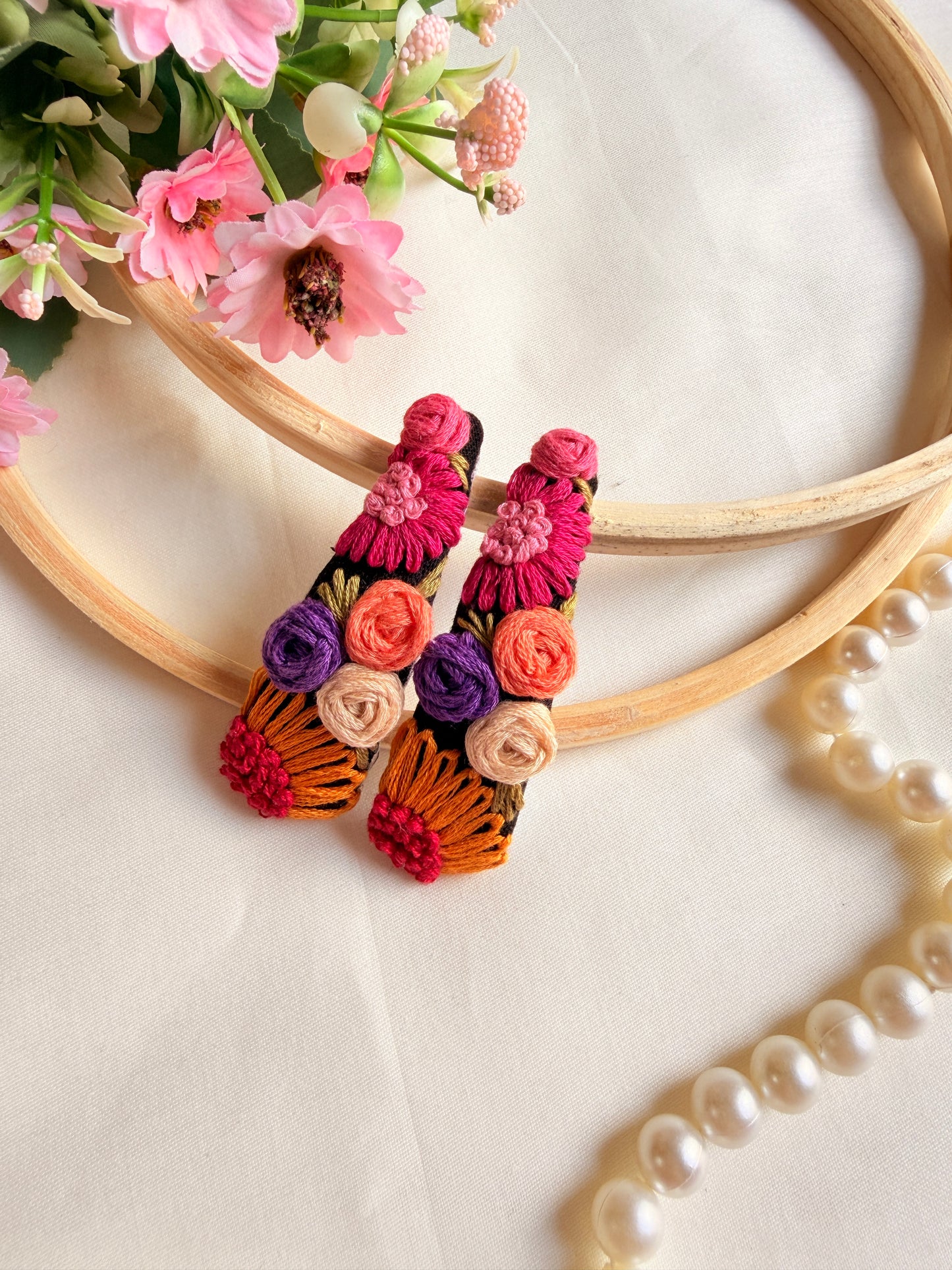 Phoolkari Hand Embroidered Multicolor Tic-Tac Hair Clips