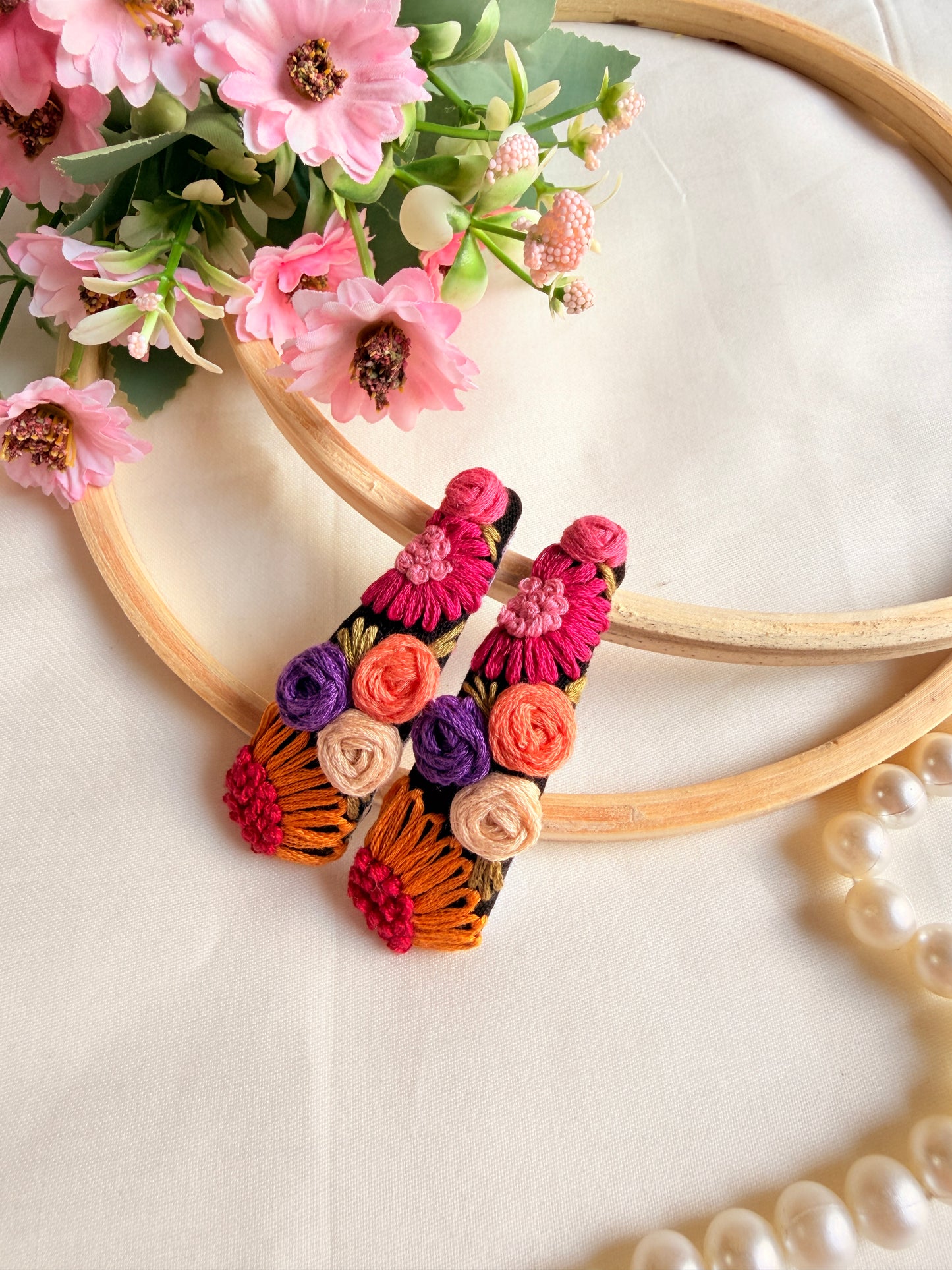 Phoolkari Hand Embroidered Multicolor Tic-Tac Hair Clips