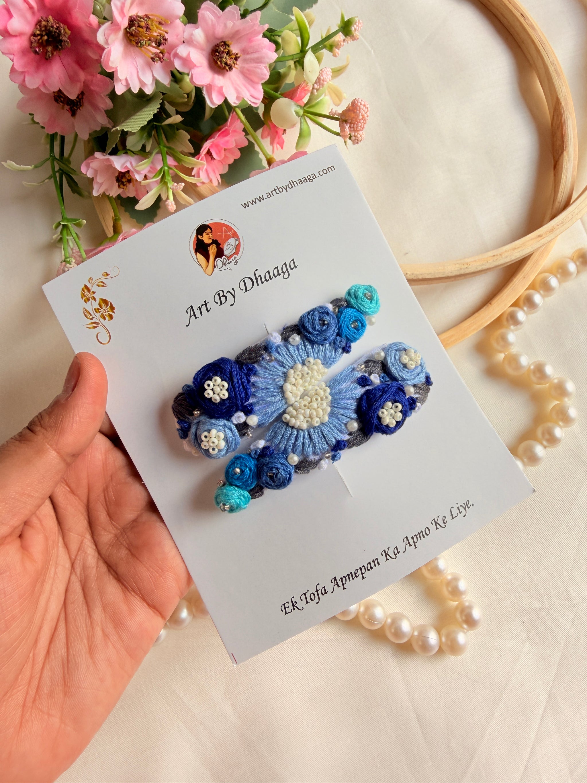 Neelam Hand Embroidered Floral Tic-Tac Hair Clips