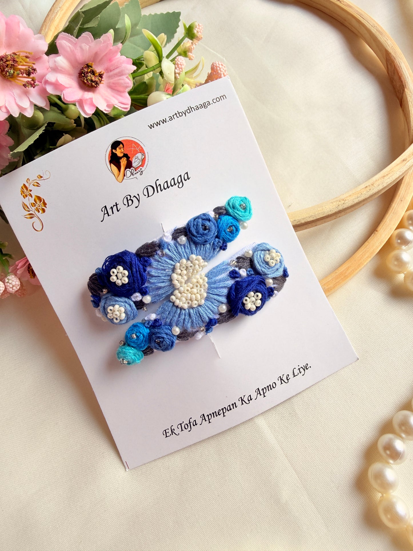Neelam Hand Embroidered Floral Tic-Tac Hair Clips