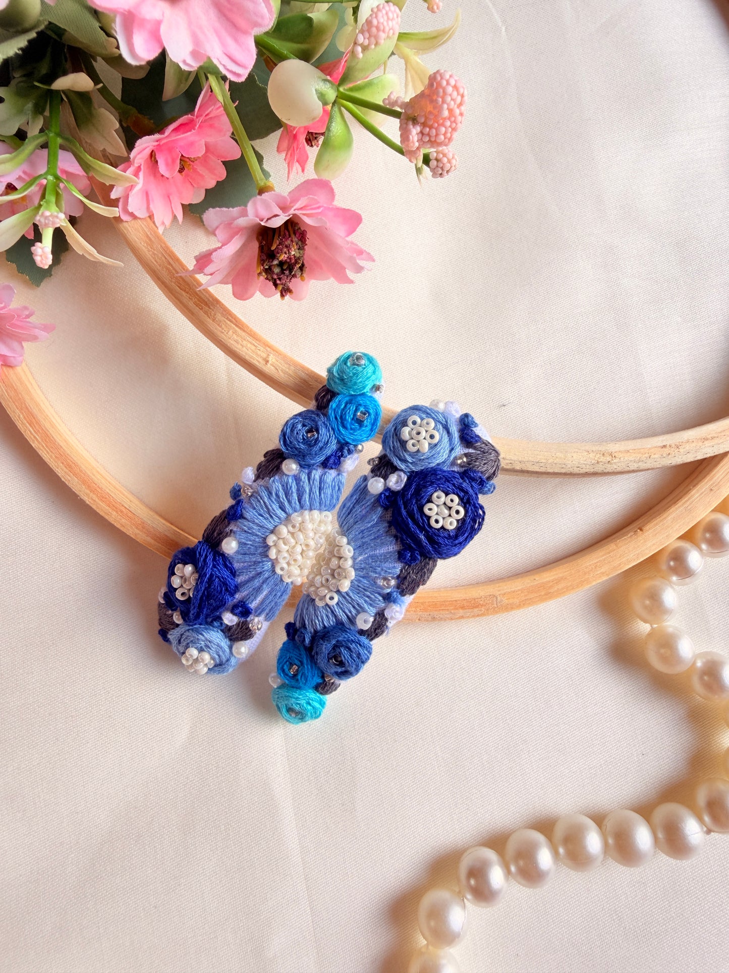 Neelam Hand Embroidered Floral Tic-Tac Hair Clips