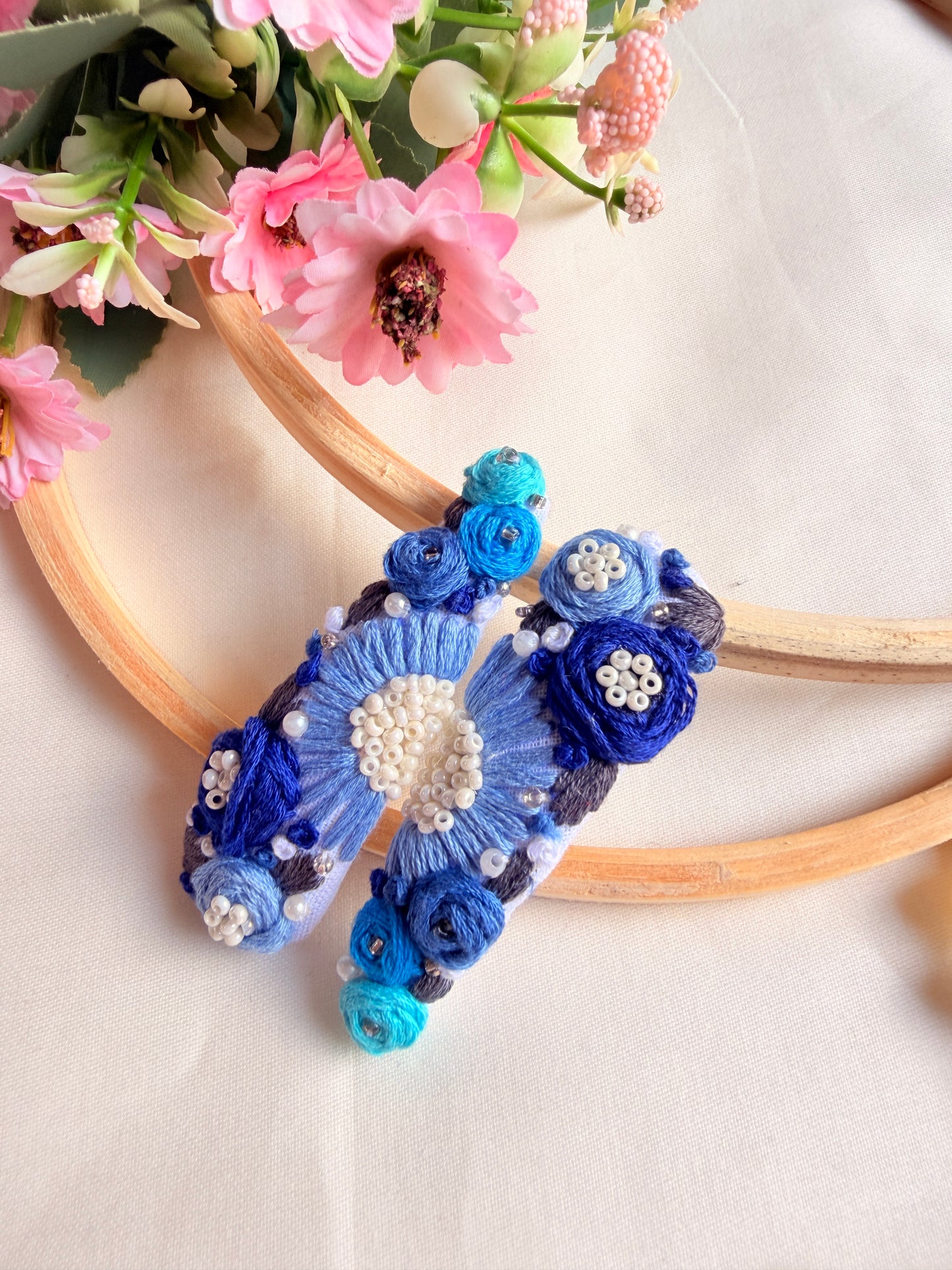 Neelam Hand Embroidered Floral Tic-Tac Hair Clips