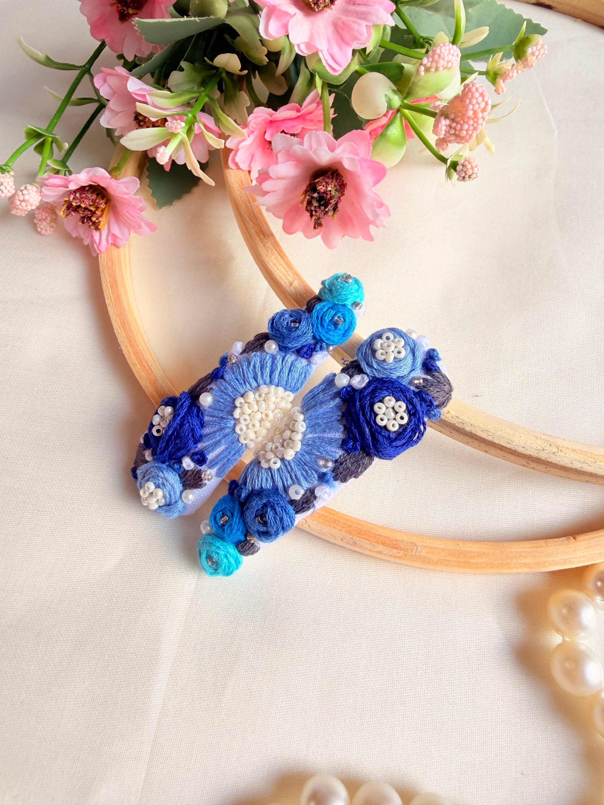 Neelam Hand Embroidered Floral Tic-Tac Hair Clips