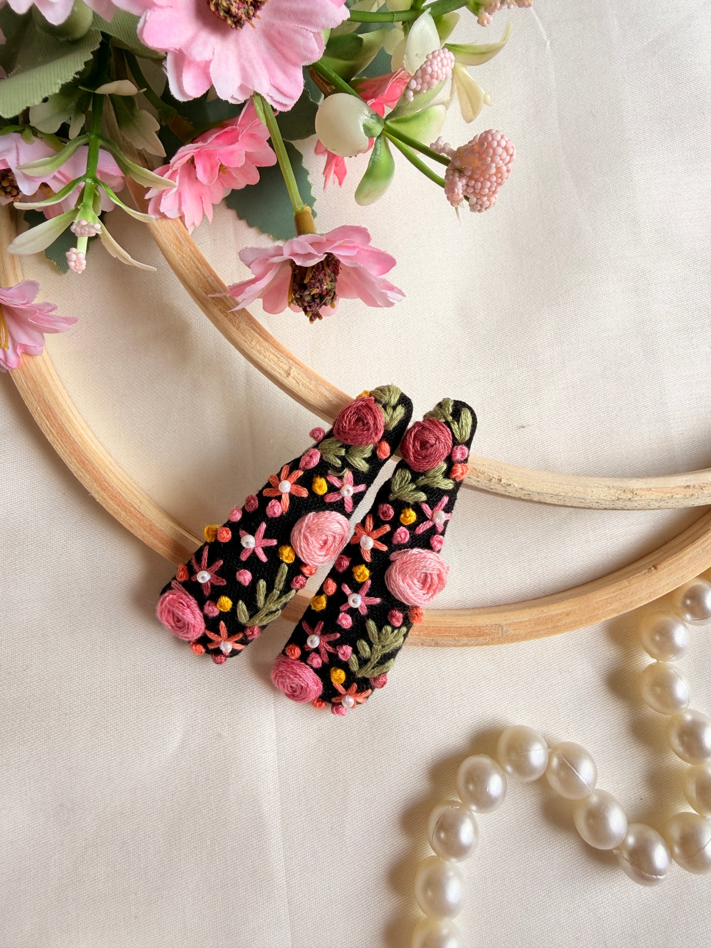 Harmaini Hand Embroidered Floral Tic-Tac Hair Clips