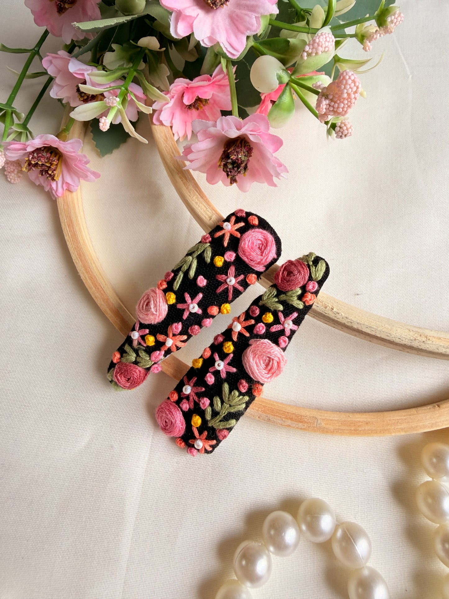 Harmaini Hand Embroidered Floral Tic-Tac Hair Clips