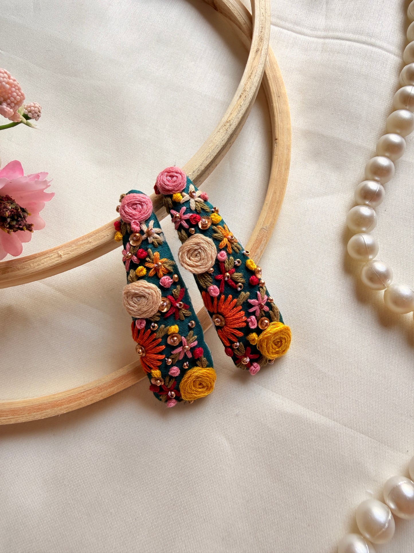 Krishna Hand Embroidered Floral Tic-Tac Hair Clips