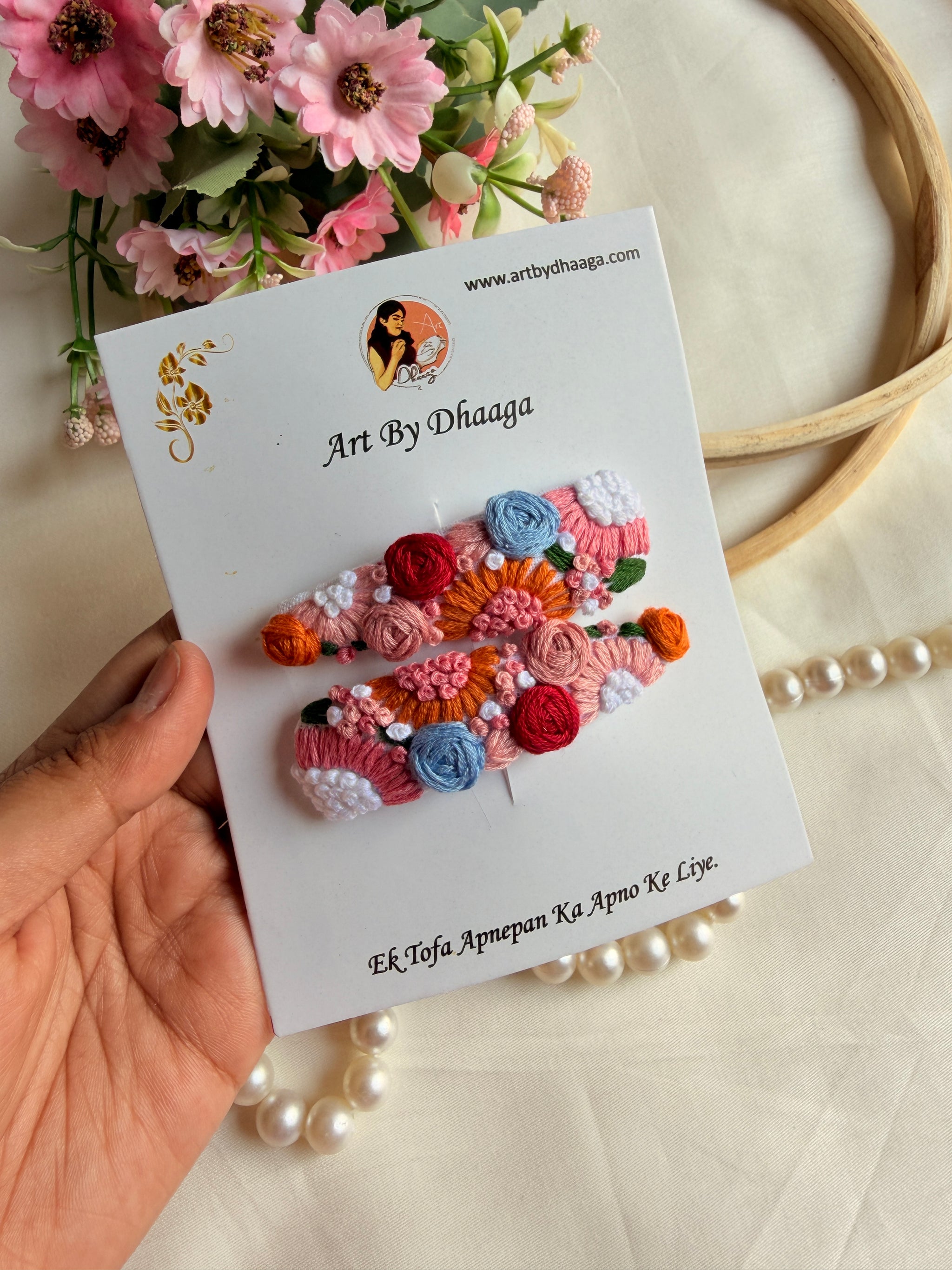 Dua Hand Embroidered Floral Tic-Tac Hair Clips