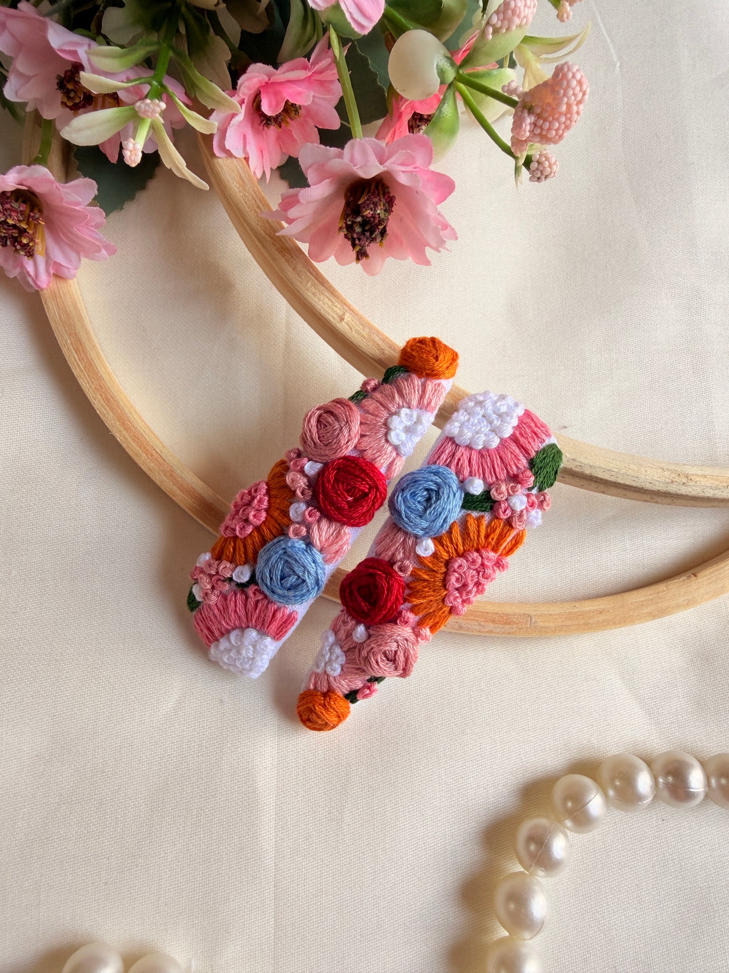Dua Hand Embroidered Floral Tic-Tac Hair Clips