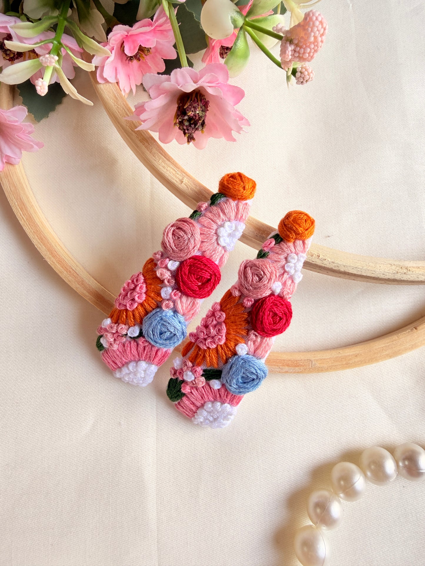 Dua Hand Embroidered Floral Tic-Tac Hair Clips