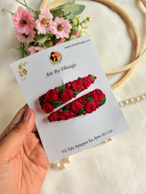 Sabnam Hand Embroidered Red Rose Tic-Tac Hair Clips