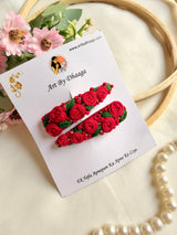 Sabnam Hand Embroidered Red Rose Tic-Tac Hair Clips
