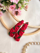 Sabnam Hand Embroidered Red Rose Tic-Tac Hair Clips