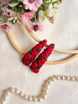 Sabnam Hand Embroidered Red Rose Tic-Tac Hair Clips