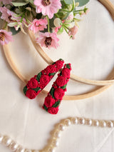 Sabnam Hand Embroidered Red Rose Tic-Tac Hair Clips