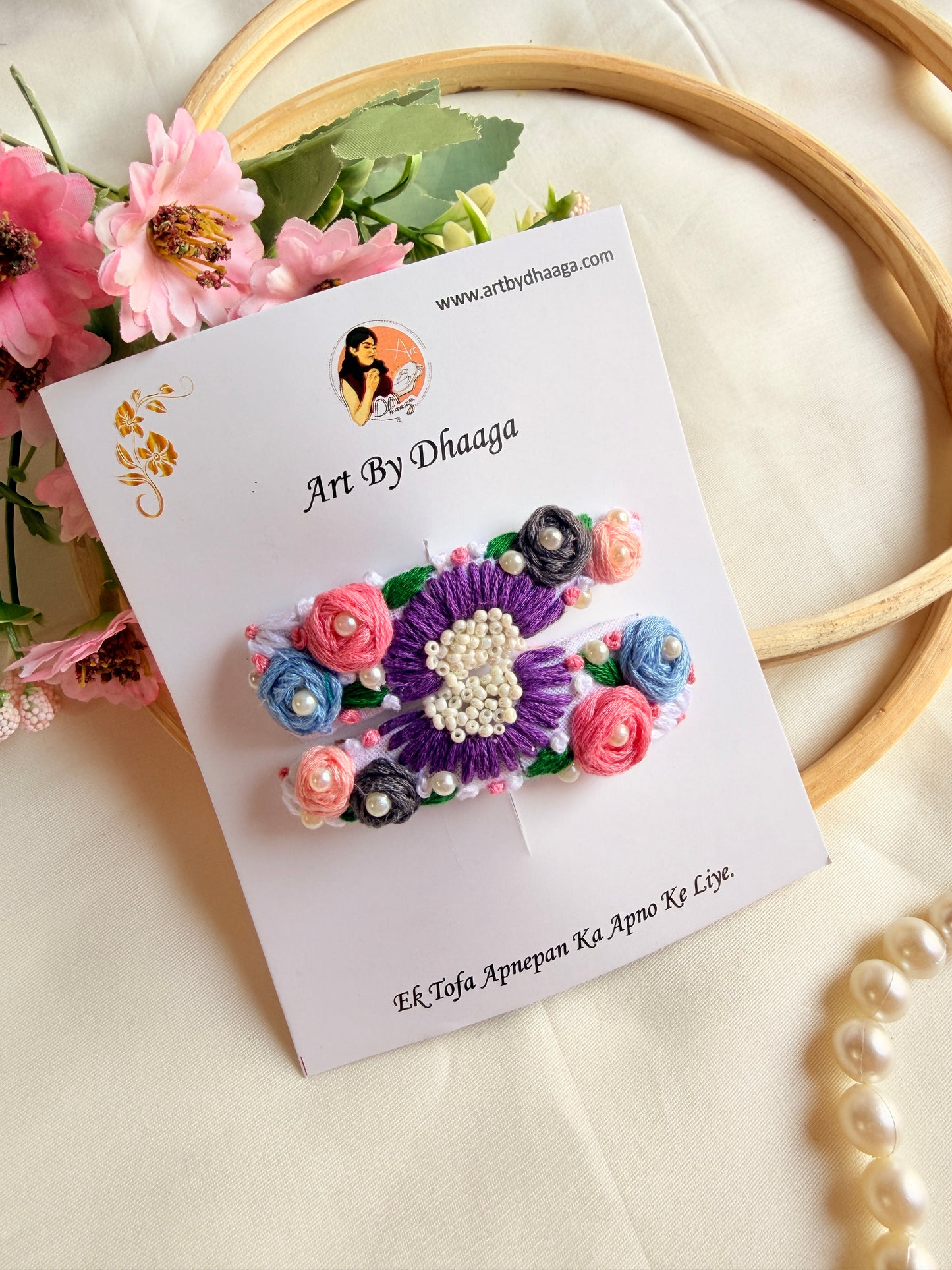 Heer Hand Embroidered Floral Tic-Tac Hair Clips