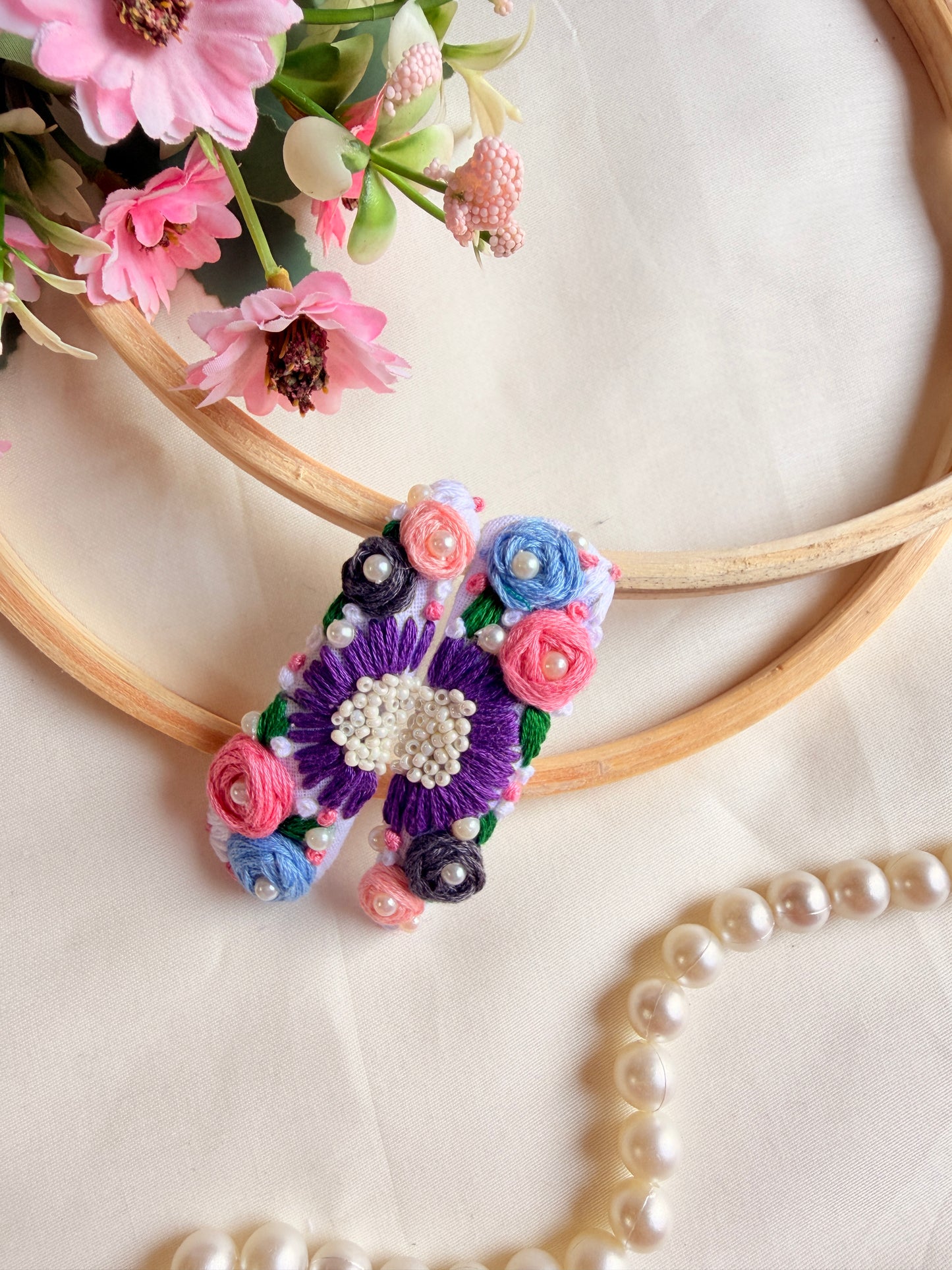 Heer Hand Embroidered Floral Tic-Tac Hair Clips