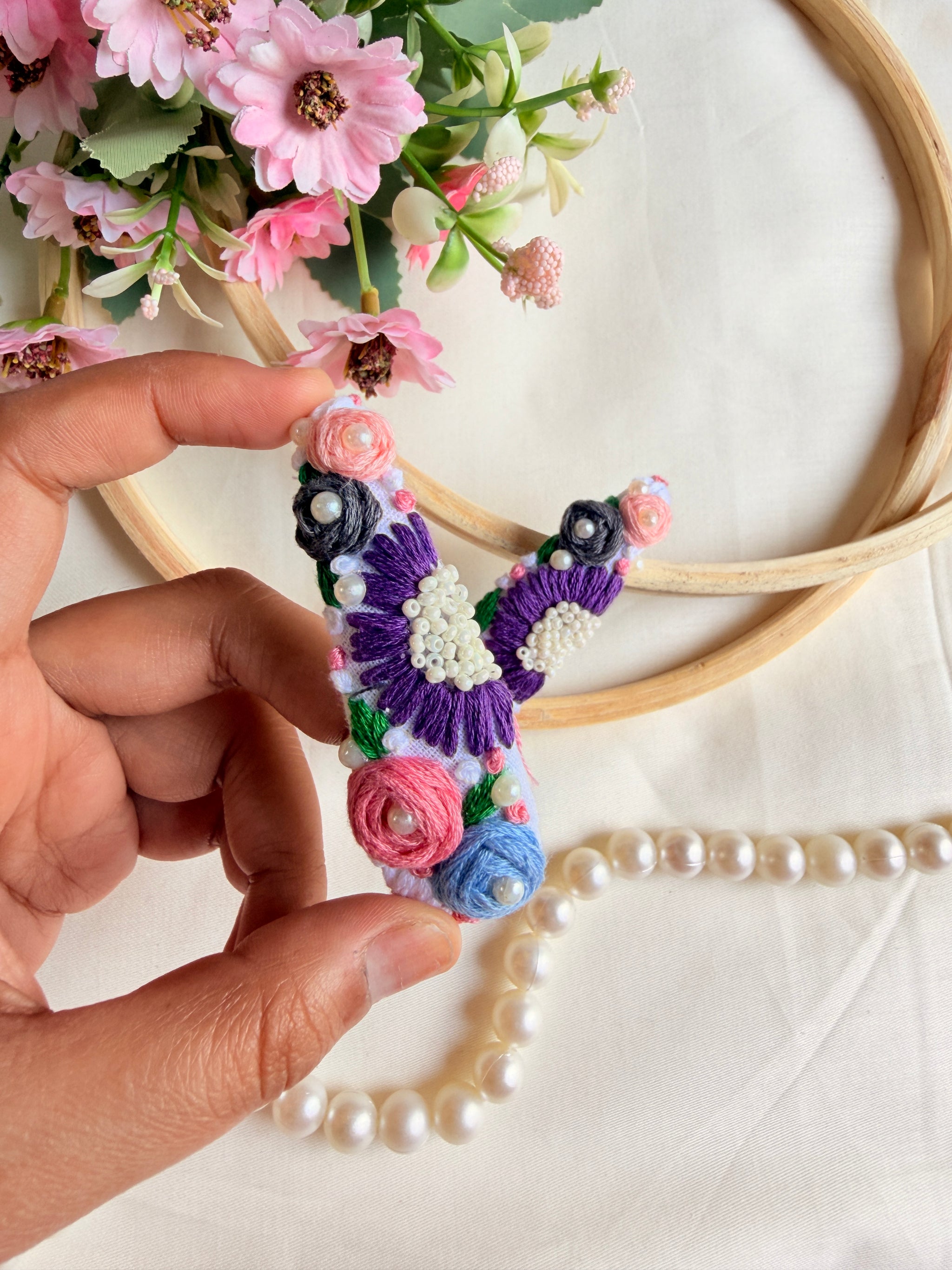 Heer Hand Embroidered Floral Tic-Tac Hair Clips