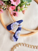 Daisy Denim Hand Embroidered Tic-Tac Hair Clips