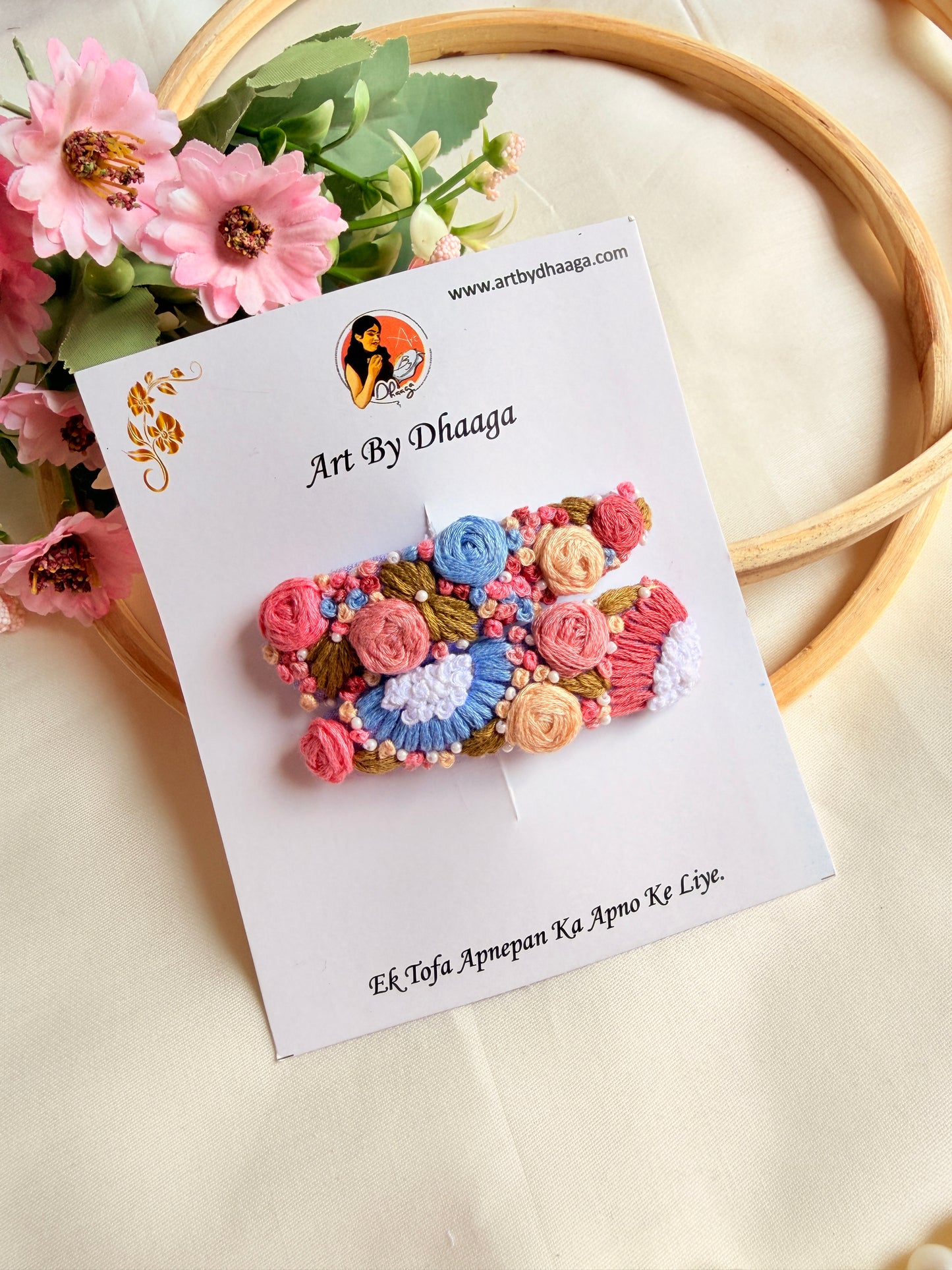 Gori Hand Embroidered Floral Tic-Tac Hair Clips