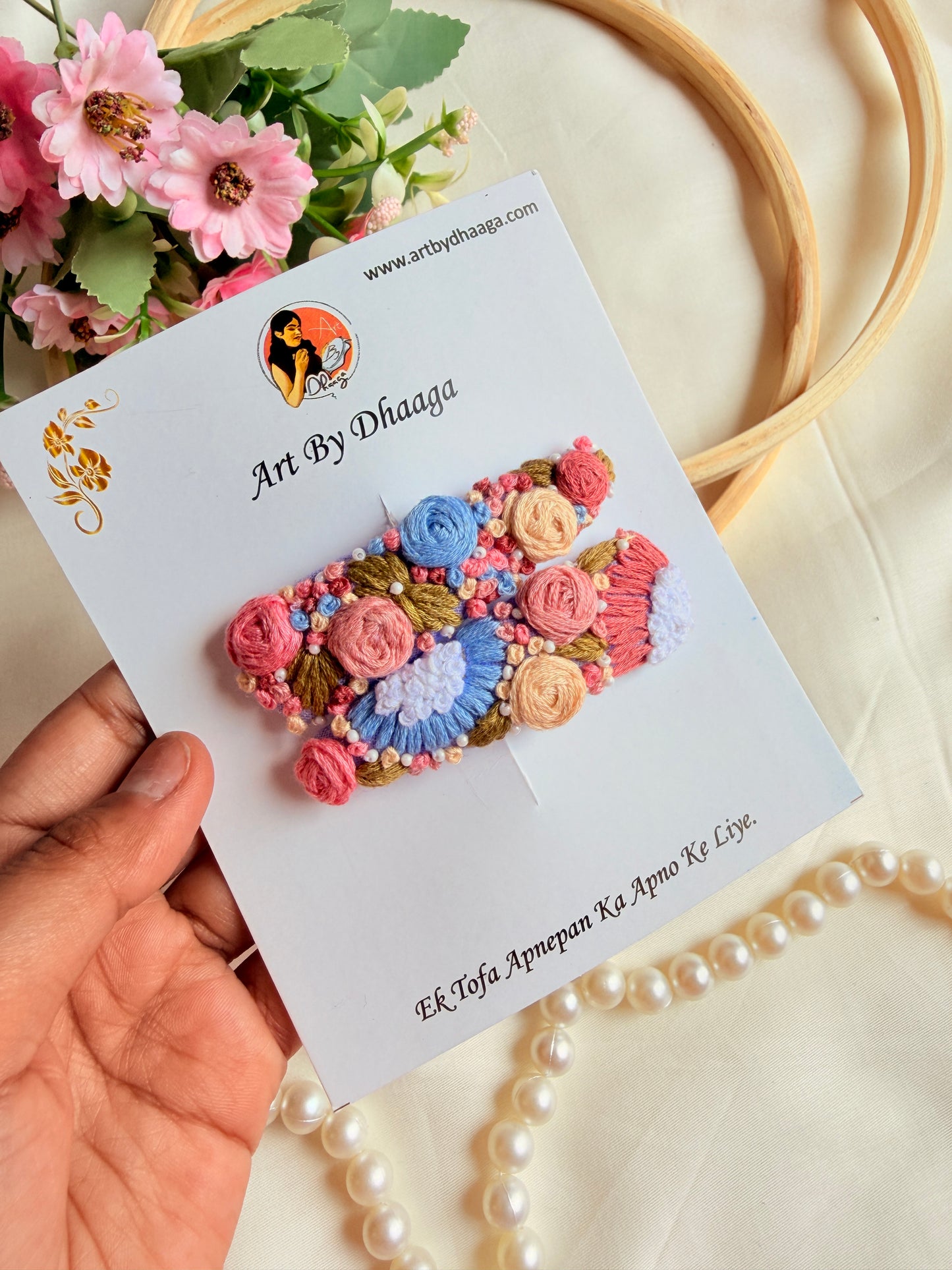 Gori Hand Embroidered Floral Tic-Tac Hair Clips