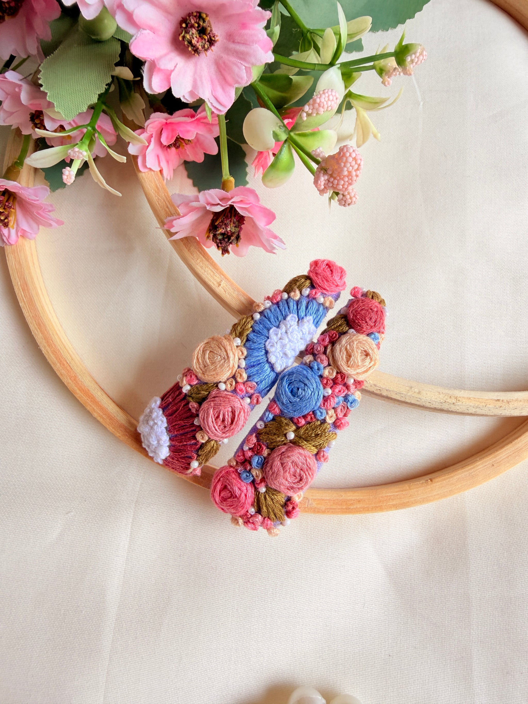 Gori Hand Embroidered Floral Tic-Tac Hair Clips