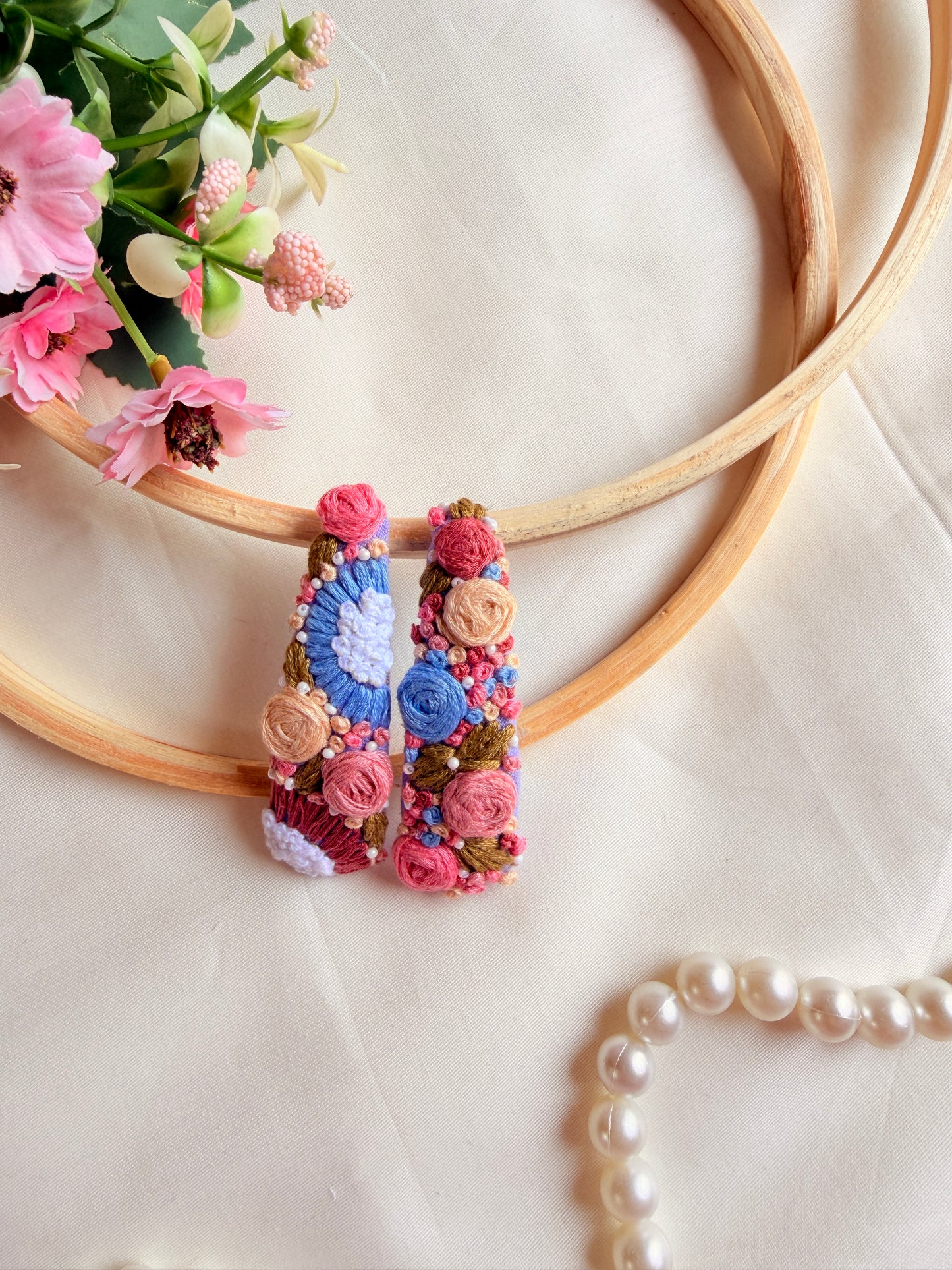 Gori Hand Embroidered Floral Tic-Tac Hair Clips