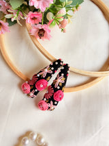 Tara Hand Embroidered Black Floral Tic-Tac Hair Clips with Pearl Detailing