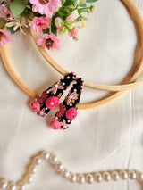 Tara Hand Embroidered Black Floral Tic-Tac Hair Clips with Pearl Detailing