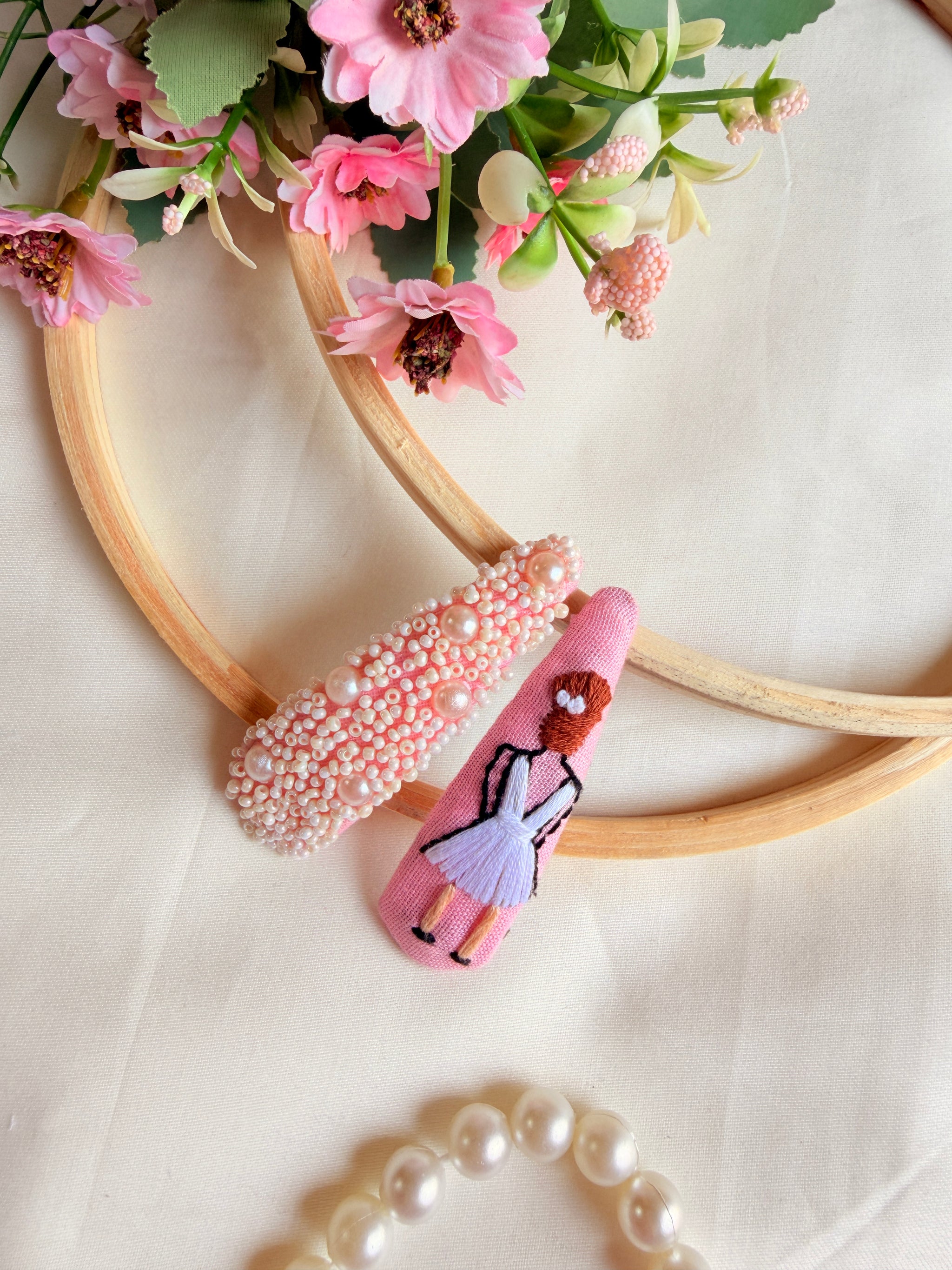 Blushing Bridge Hand Embroidered Tic-Tac Hair Clips