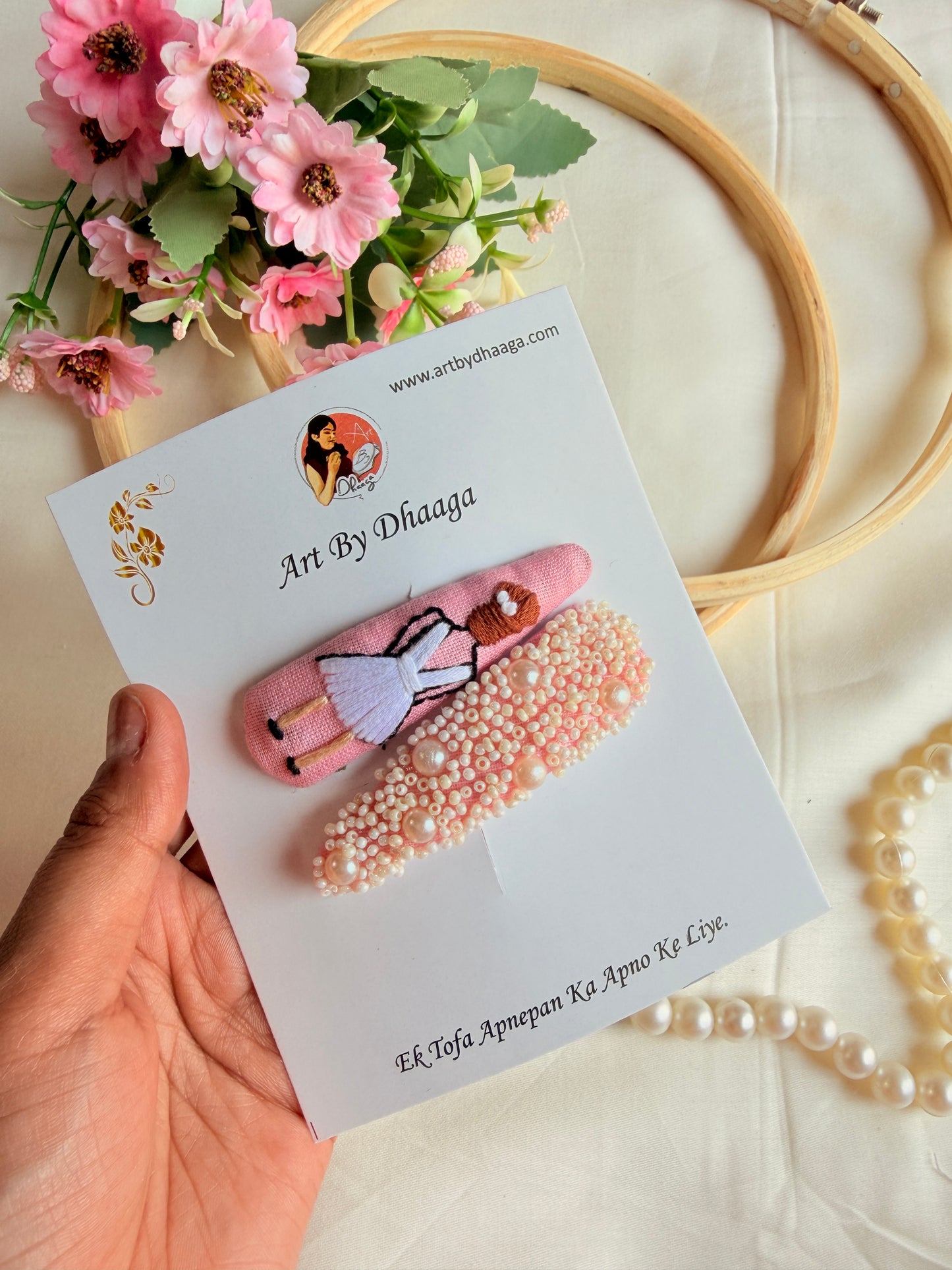 Blushing Bridge Hand Embroidered Tic-Tac Hair Clips