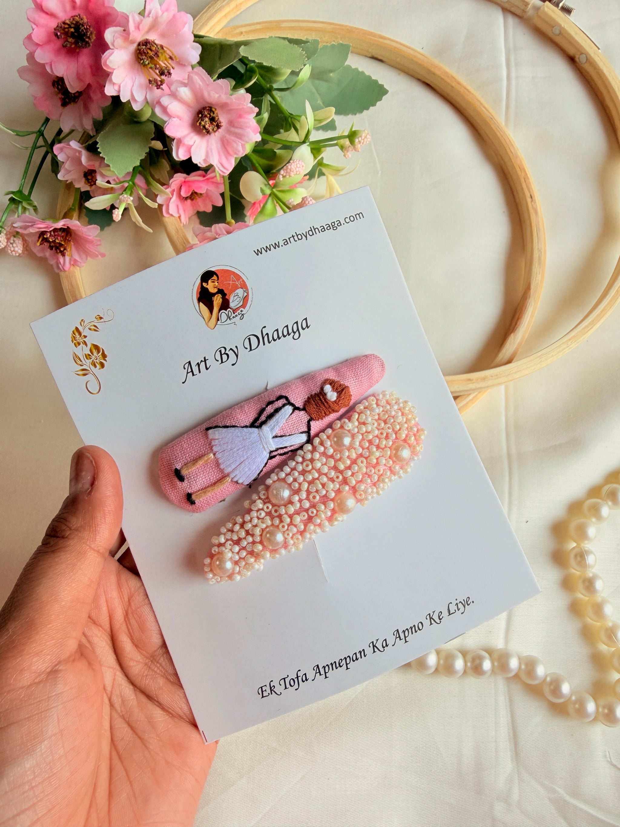Blushing Bridge Hand Embroidered Tic-Tac Hair Clips