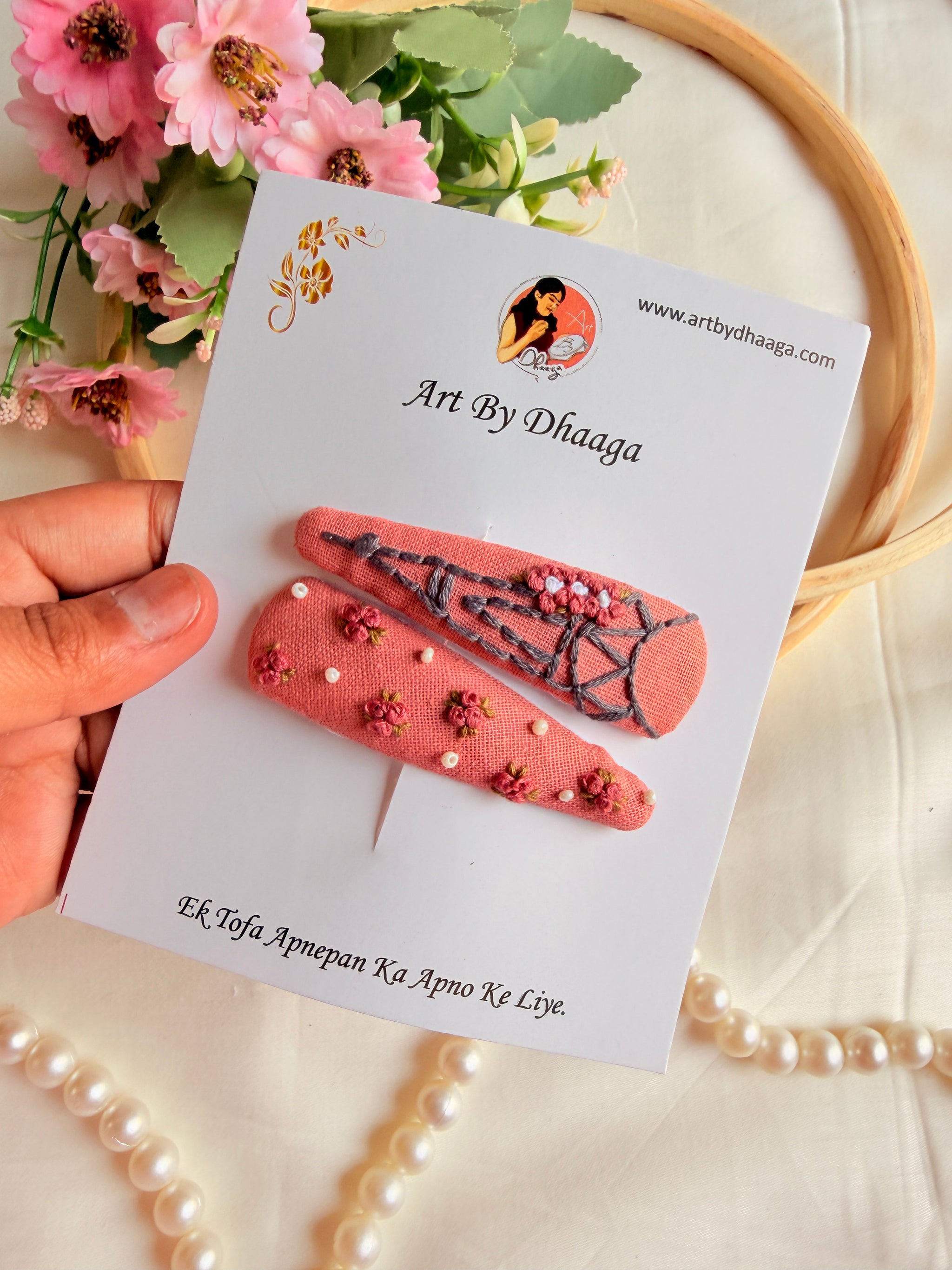 Eiffel Tower Hand Embroidered Tic-Tac Hair Clips
