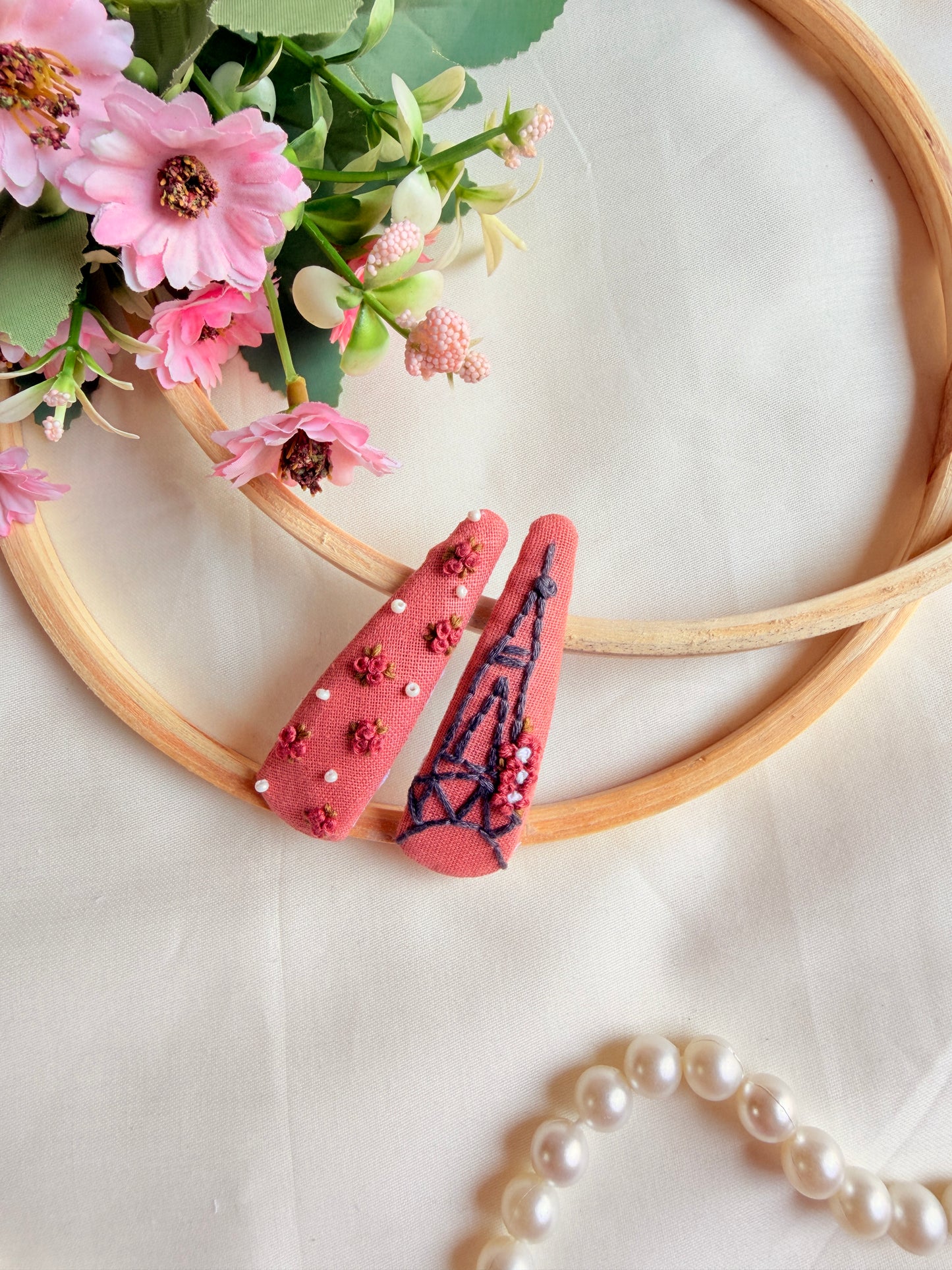 Eiffel Tower Hand Embroidered Tic-Tac Hair Clips