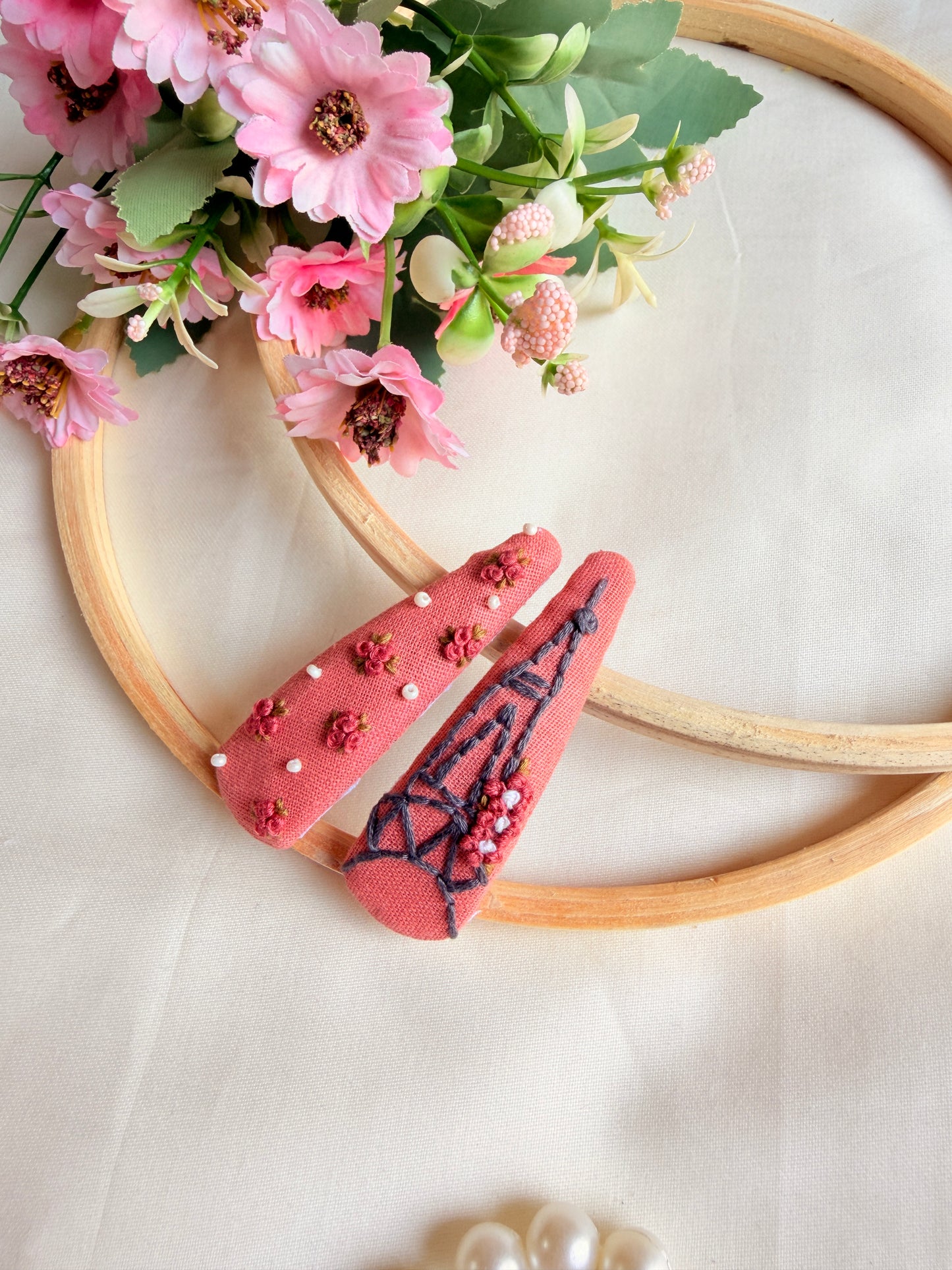 Eiffel Tower Hand Embroidered Tic-Tac Hair Clips