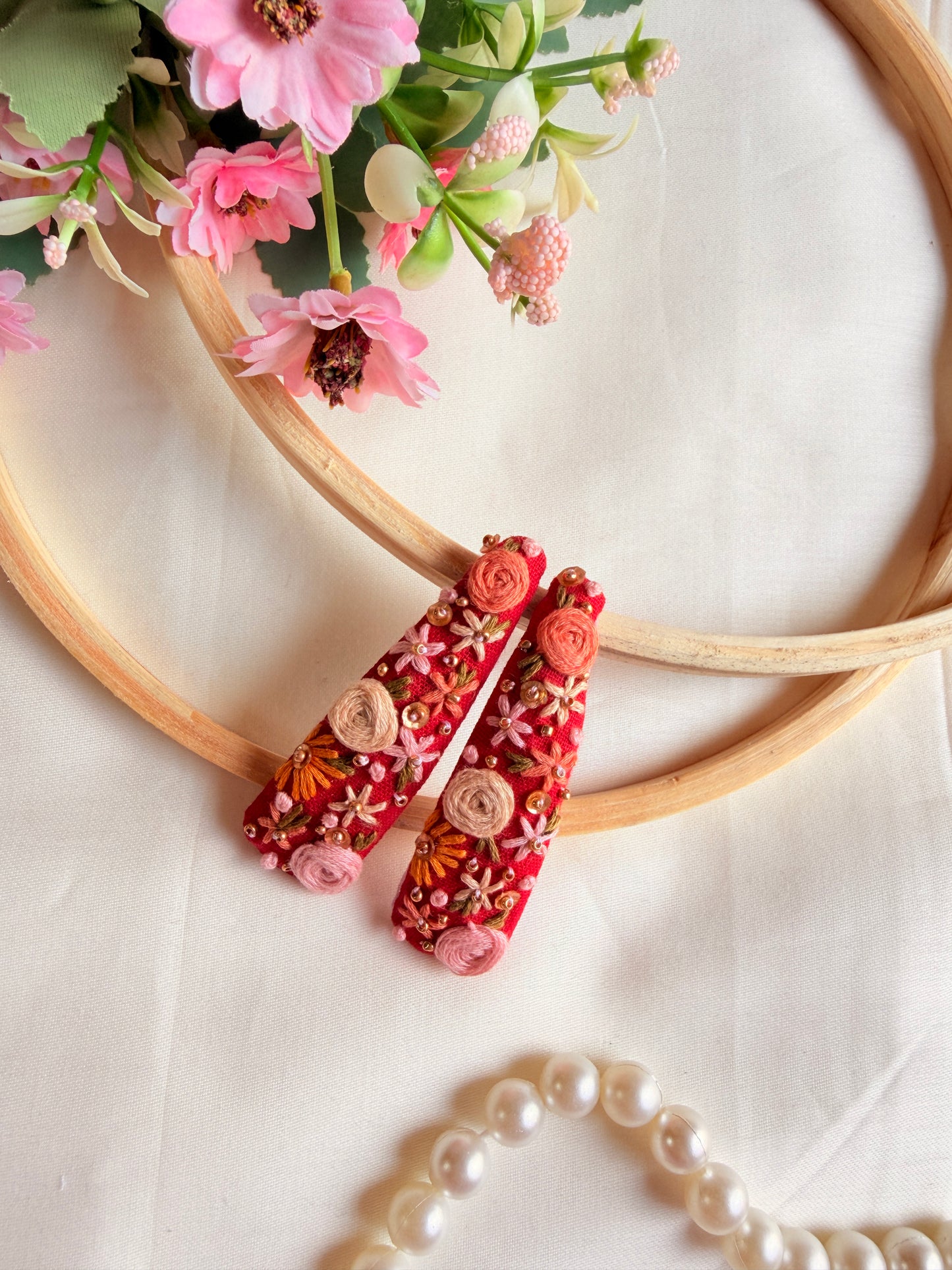 Lakshmi Hand Embroidered Floral Tic-Tac Hair Clips