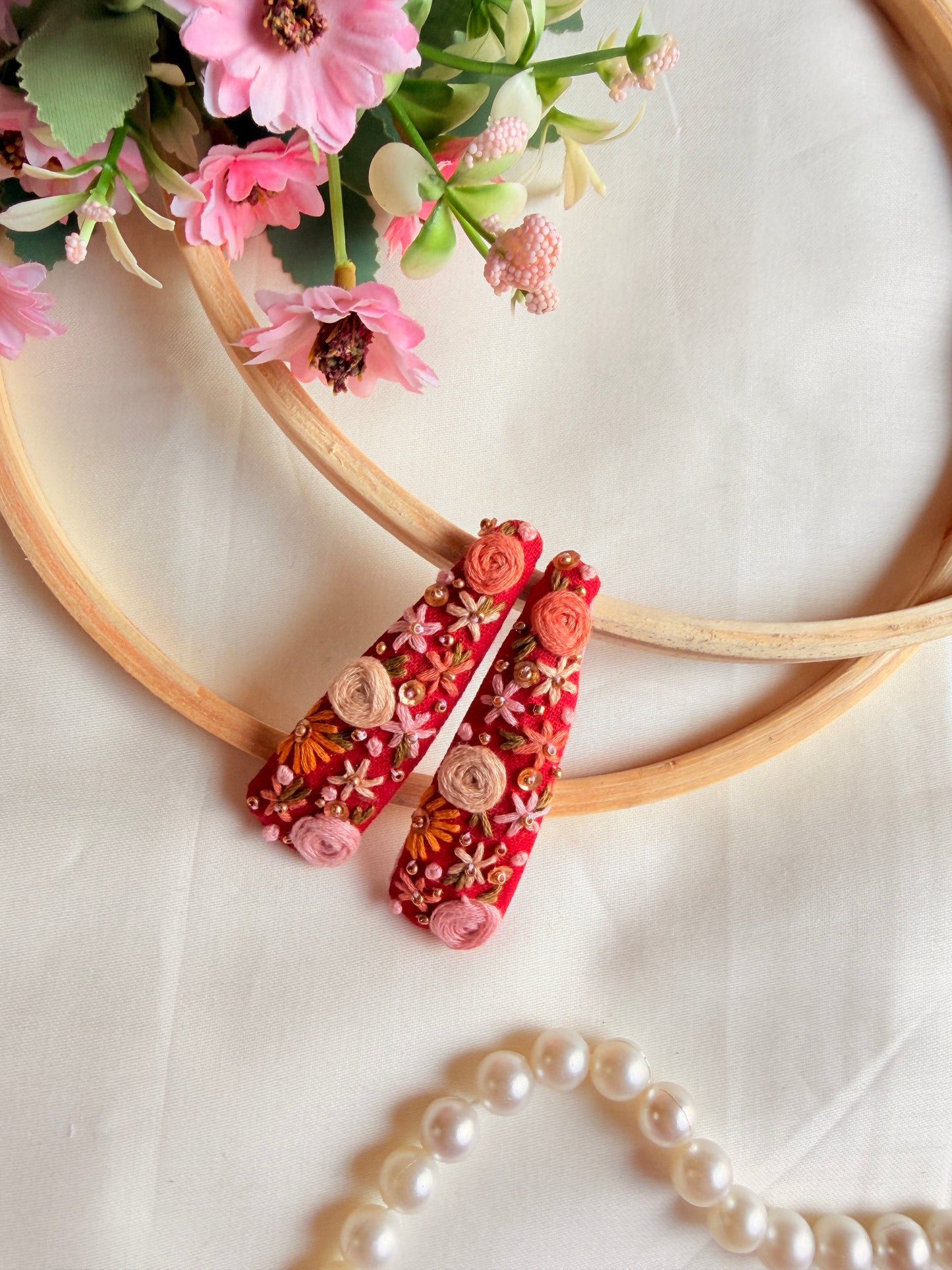 Lakshmi Hand Embroidered Floral Tic-Tac Hair Clips