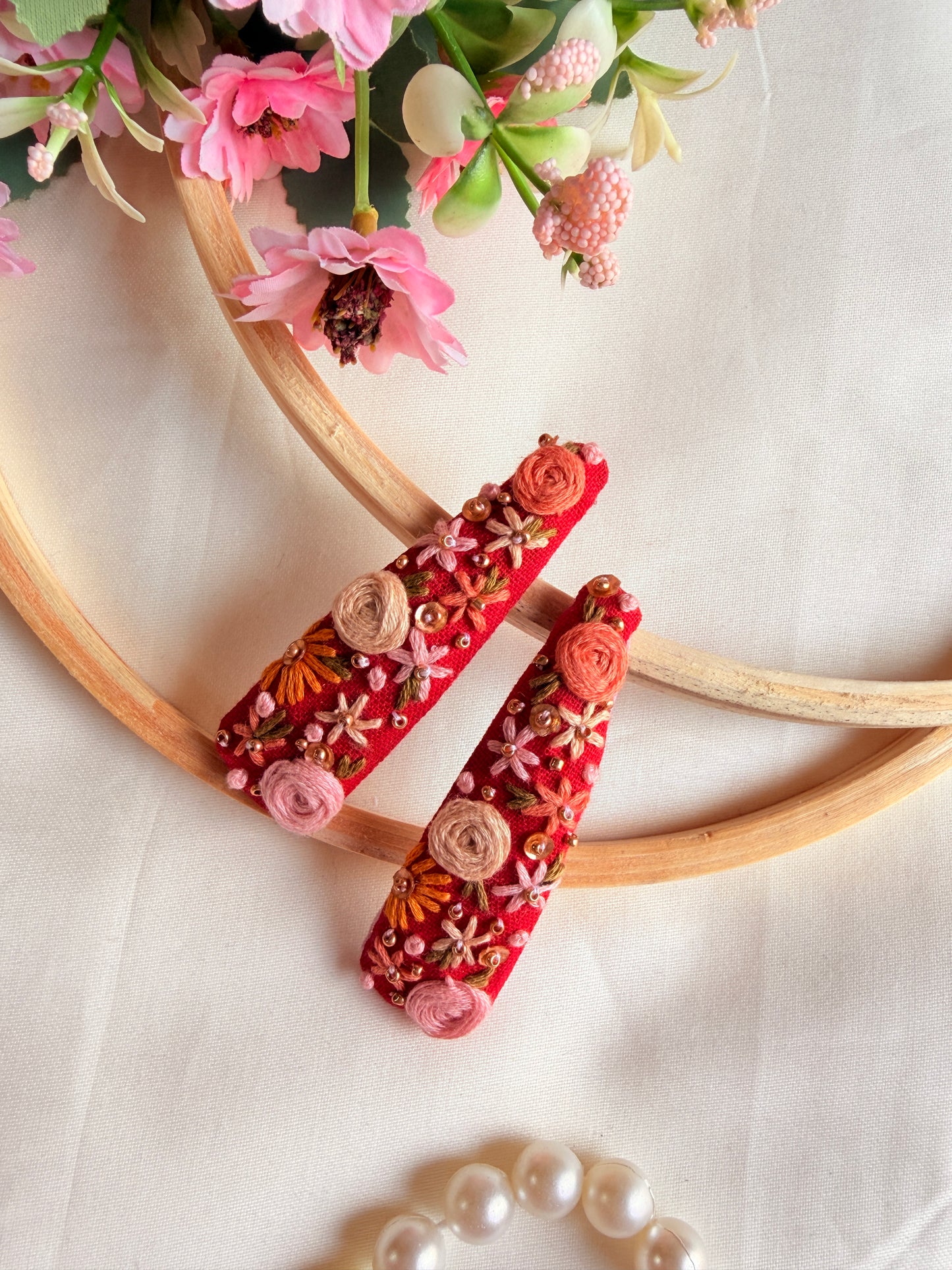 Lakshmi Hand Embroidered Floral Tic-Tac Hair Clips