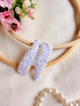 Saraswati Hand Embroidered Pearl White Tic-Tac Hair Clips